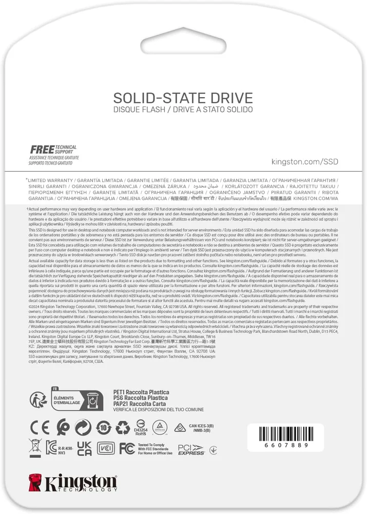 SSD 500gb Kingston Nv3 M.2 2280 PCie 4.0 Nvme - Leitura / Gravação 5000/3000 Mb/s,