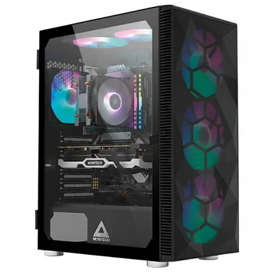 Gabinete Gamer Montech X3 Mesh, Mid Tower, Black, Atx, Com 6 Fans Rainbow, Vidro Temperado, X3 Mesh