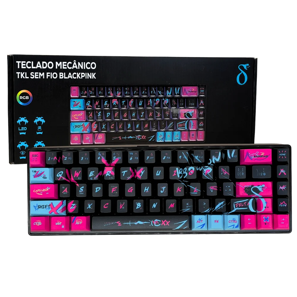 Hrk♡ Teclado Mecânico TKL Sem Fio Preto e Rosa Aitek